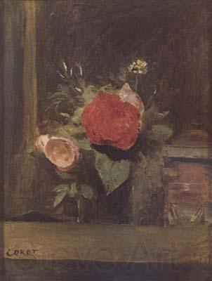 Jean Baptiste Camille  Corot Bouquet de fleurs dans un verre a cote d'un pot a tabac (mk11) Spain oil painting art